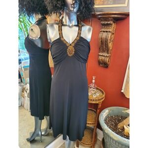 Spencer Jeremy Halter Beaded Neckline Dress Size 12 BRN Midi‎ Cocktail -Romantic